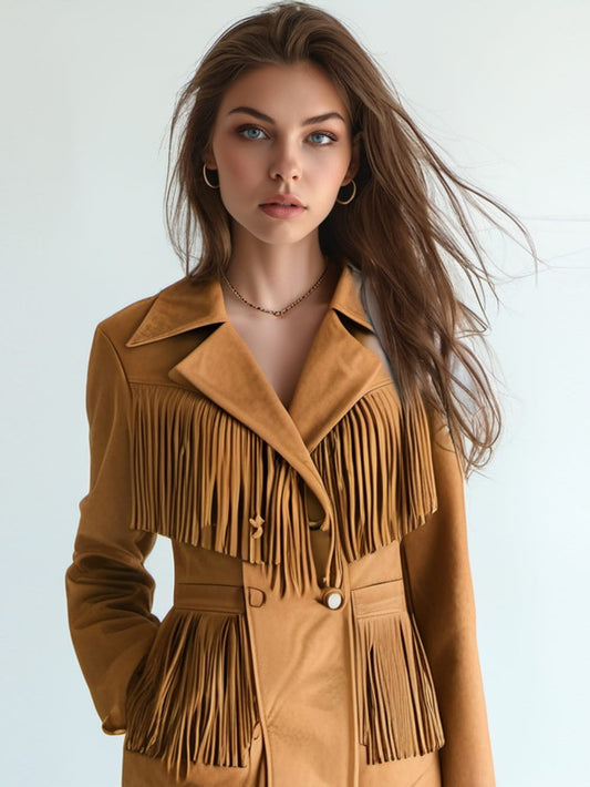 Desert Elegance Camel Suede Leather Blazer for Women