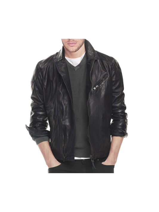 Veste de motard élégante en cuir véritable pour homme