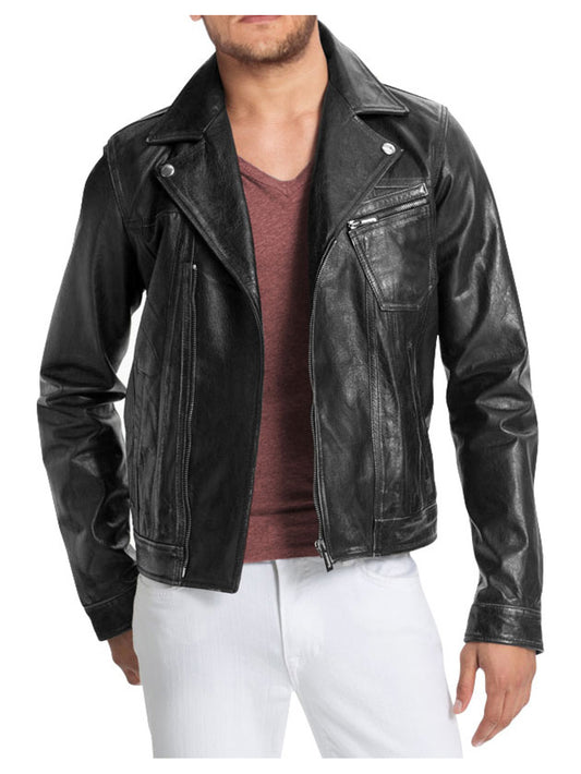 Veste de moto en cuir véritable pour homme