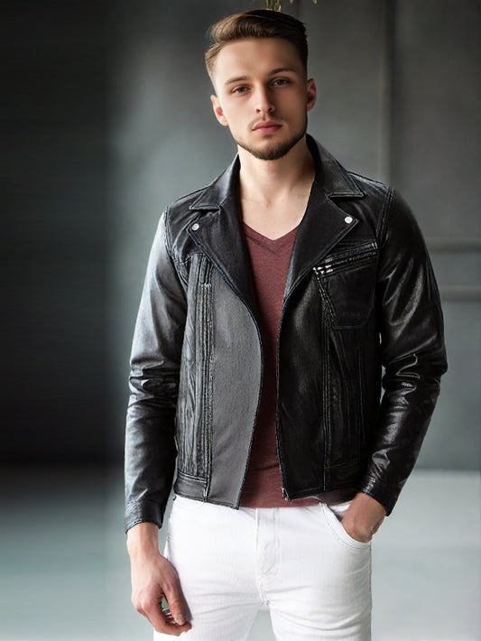Designer Moto Genuine Leather Jacket for Men