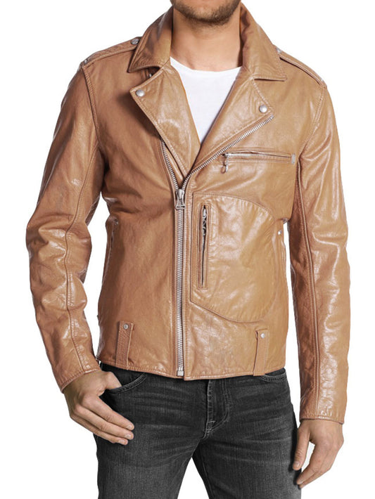 Veste de motard en cuir véritable vieilli Rebel Moto pour homme