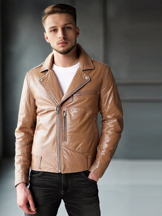Distressed Rebel Moto Genuine Leather Biker Jacket for Men