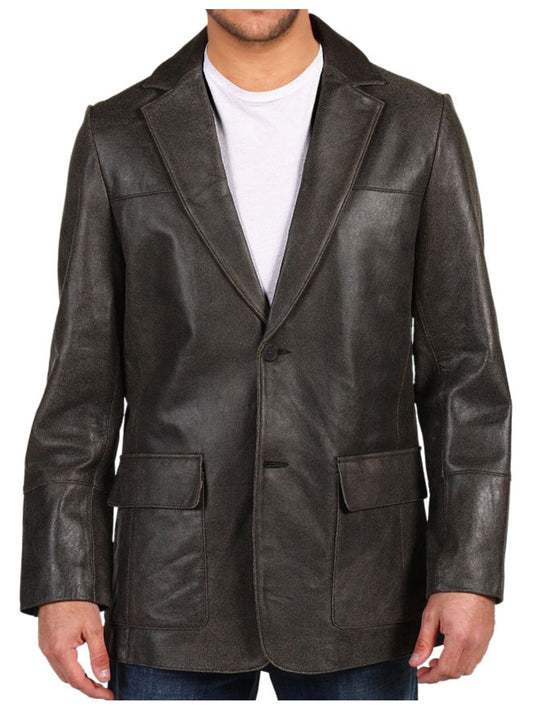 Double Back Vent Leather Blazer for Men