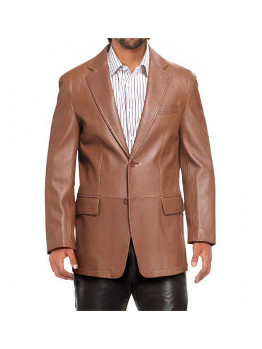 Double Buttoned Leather Blazer for Men