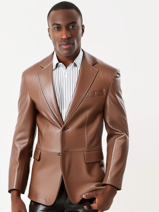 Double Buttoned Leather Blazer for Men