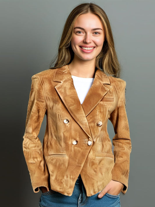 Double Luxe Suede Leather Blazer for Women