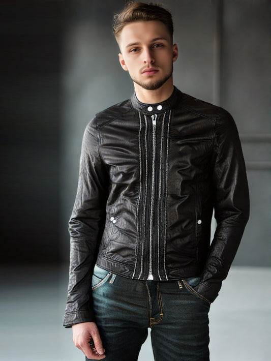 Double-Zip Leather Biker Jacket