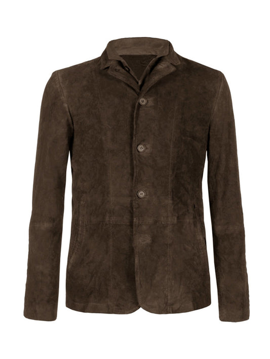 Dual Collar Suede Leather Blazer for Men