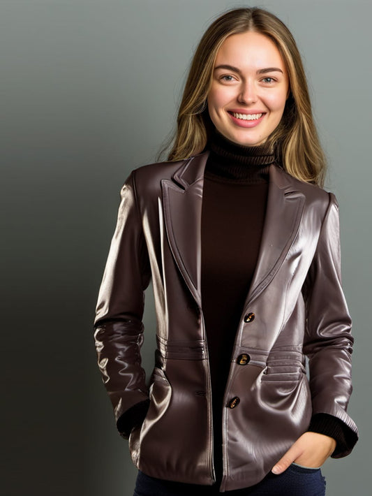 Dynamic Elegance Corporate Leather Blazer for Women