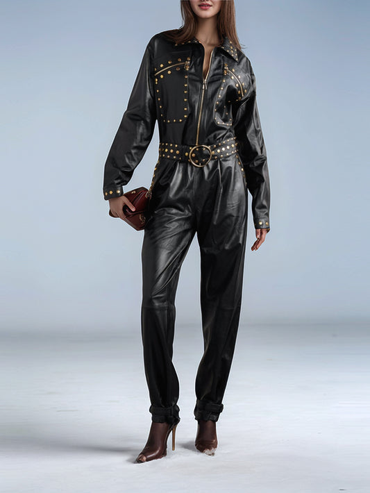 Dystopian Crest Leather Jumpsuit