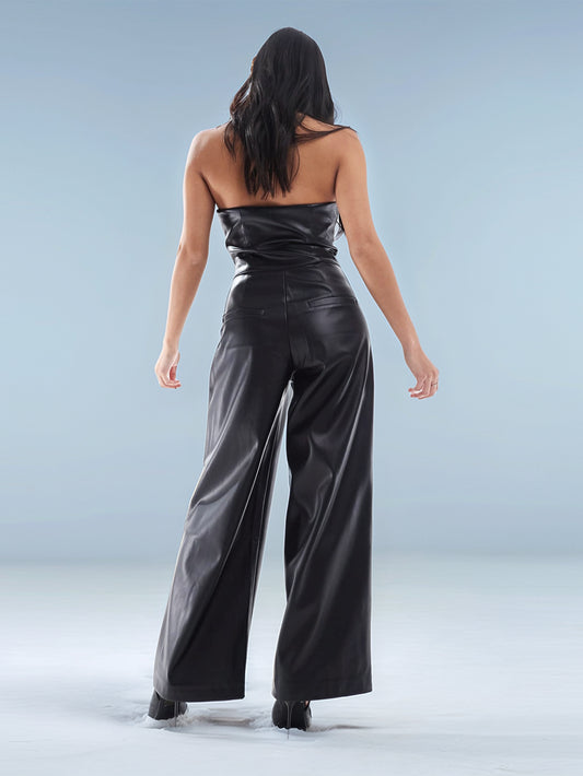 Edgy Minimalist Leather Jumpsuit for Women
