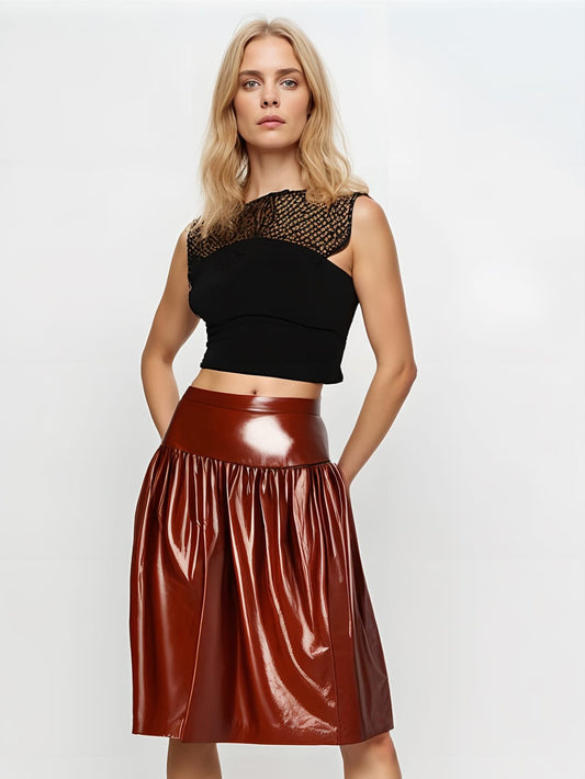 Elaborate Waist Luxe Leather Skirt for Women