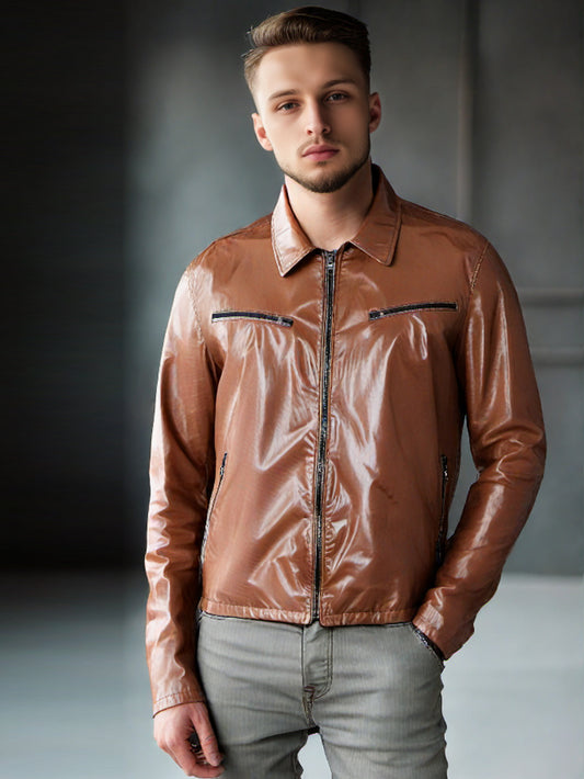 Elastic Hem Sport Leather Jacket