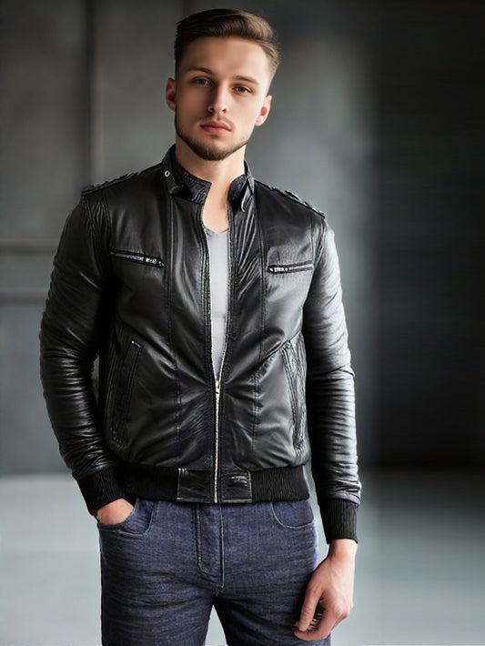 Elegant Zippered Lambskin Leather Bomber for Men