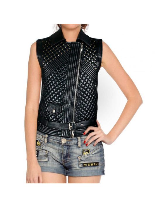 Embellished Stud Leather Waistcoat