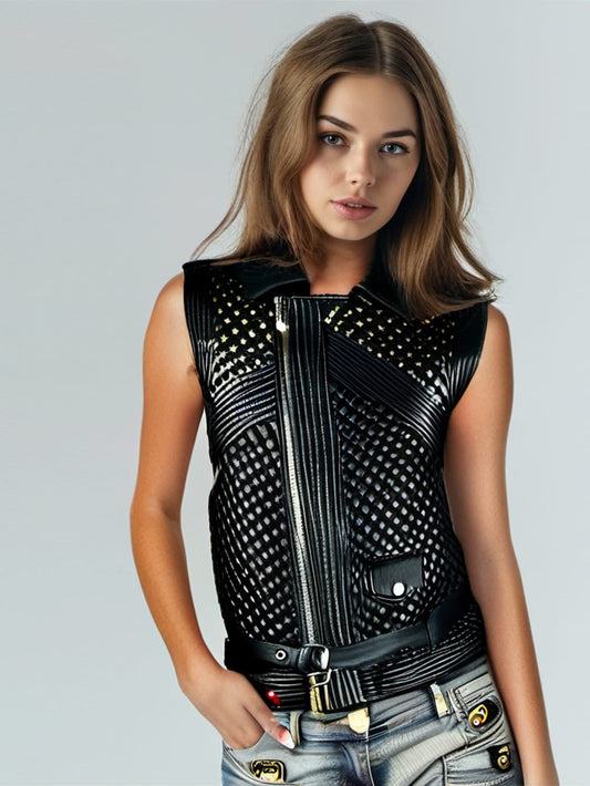 Embellished Stud Leather Waistcoat