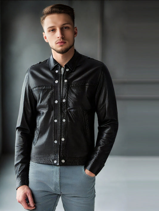 Epaulette Lambskin Shirt Leather Jacket