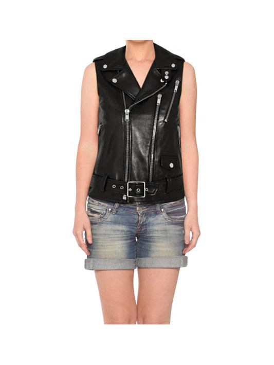 Epaulette Moto Leather Vest for Women