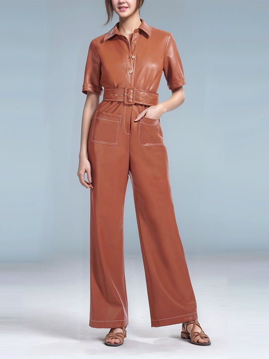 Ethereal Stitch Luxe Leather Jumpsuit for Women