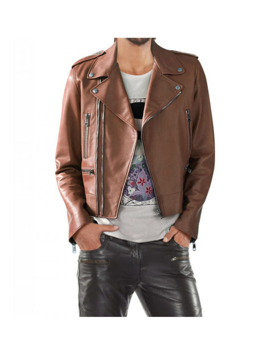 Veste de moto exclusive en cuir d'agneau véritable pour homme