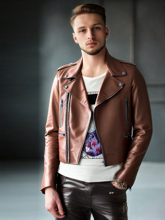 Exclusive Lambskin Genuine Leather Moto Jacket for Men