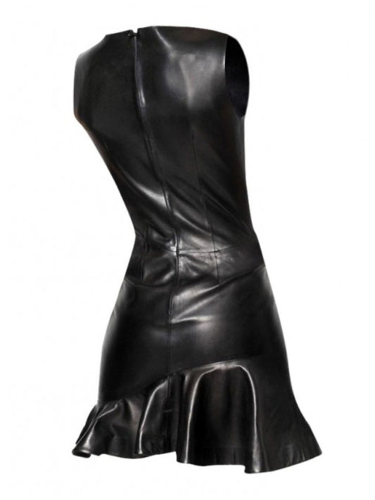 Flared Hem Black Halloween Leather Dress