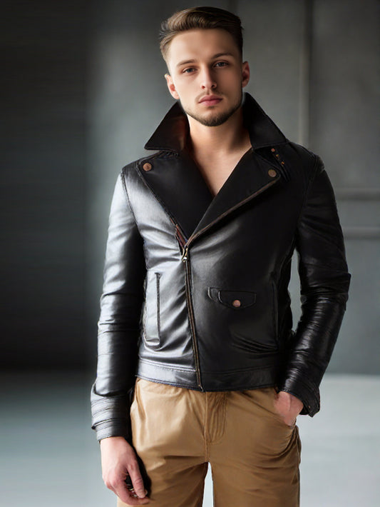 Folded Zip Trend Leather Jacket