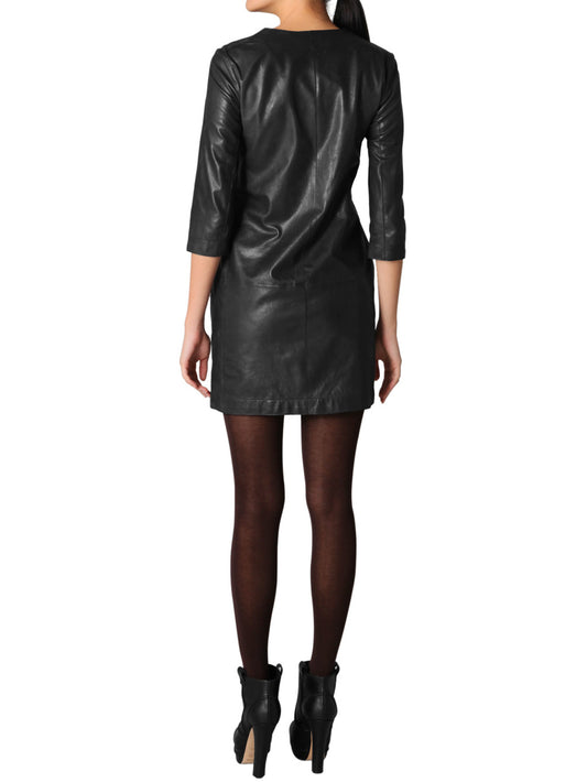 Formal Shirt-Style Leather Dress