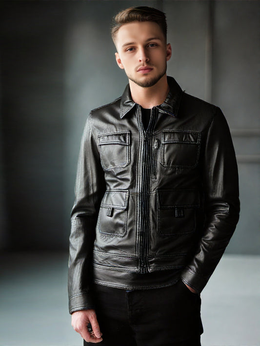 Four-Pocket Trend Leather Jacket