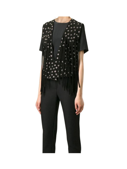 Fringed Flair Leather Vest for Women