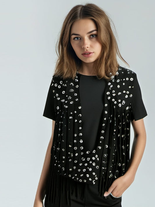 Fringed Flair Leather Vest for Women