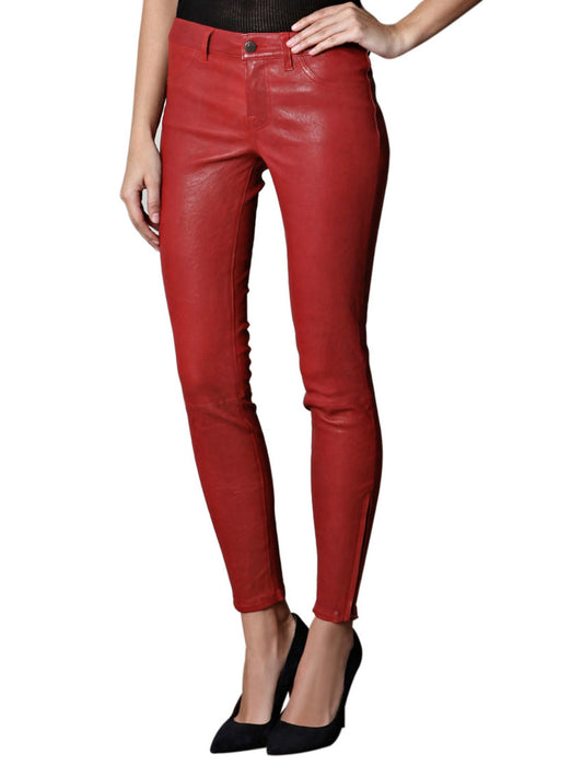 Front-Zip Fastening Leather Pants
