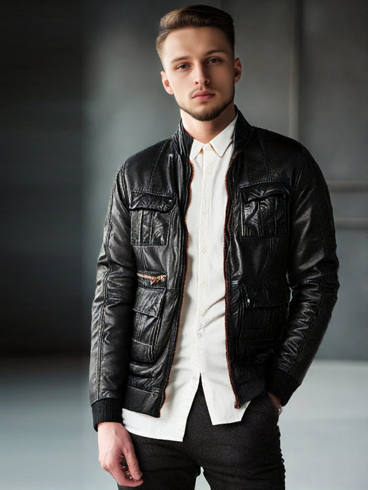 Functional and Trendy Bomber Leather Jacket for Men