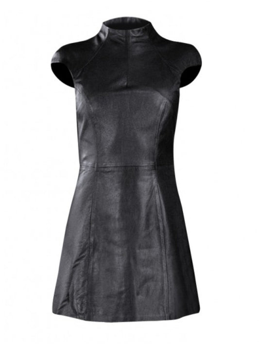 Funnel-Neck Halloween Leather Dress