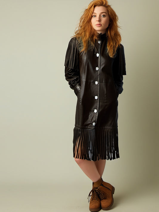 Halloween Fringe Leather Coat for Women