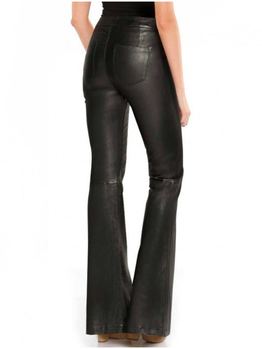 Schwarze Schlaghose aus Leder mit hoher Taille