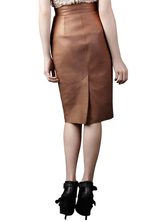 Jupe crayon classique en cuir taille haute