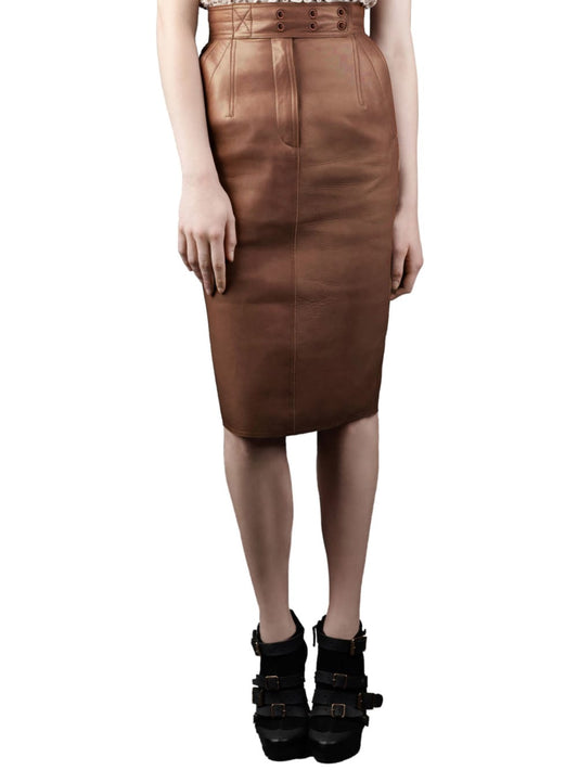 High-Waist Classic Leather Pencil Skirt