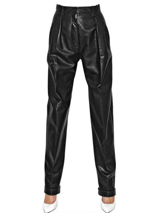 High-Waist Leather Trousers