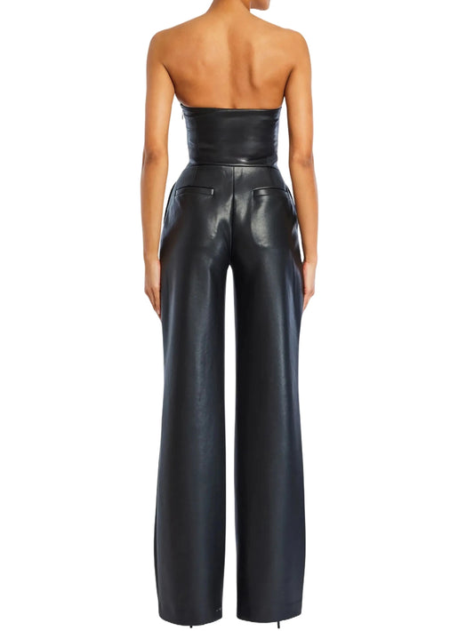 Ivory Luxe Strapless Leather Jumpsuit for Women