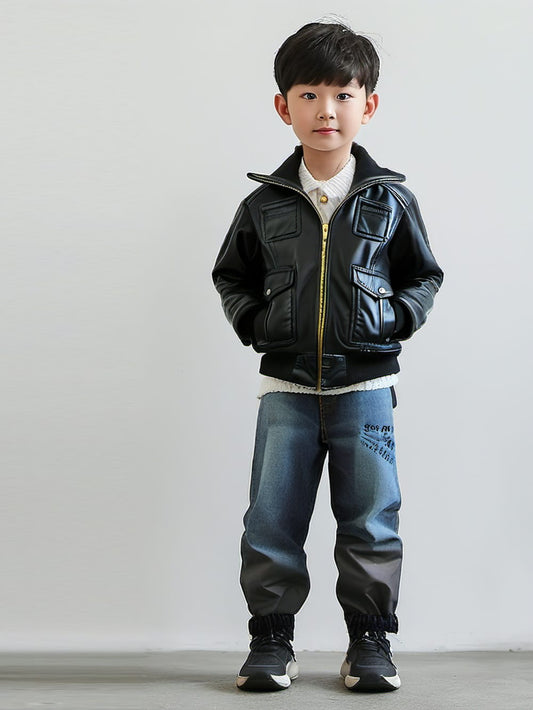 Knit Fusion Leather Jacket for Boys