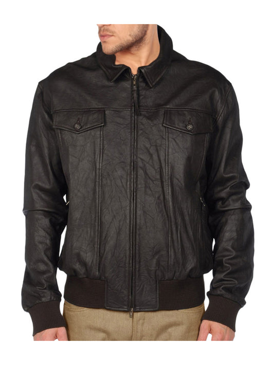 Veste en cuir durable à poignets tricotés