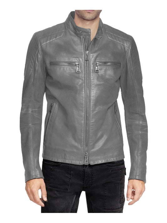 Veste en cuir d'agneau à bords motards