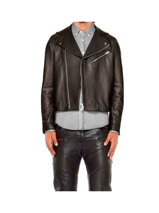 Veste de motard en cuir d'agneau véritable avec empiècements en daim pour homme