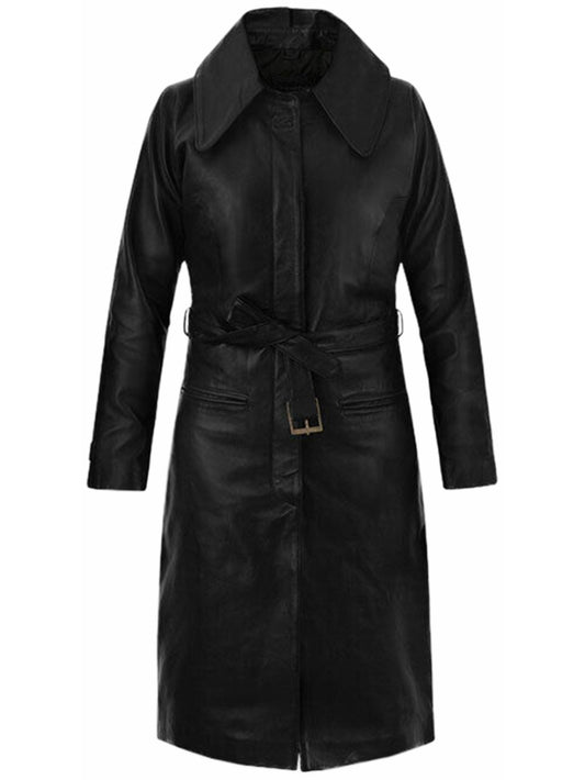Lambskin Leather Coat with Tabbed Cuffs for Women