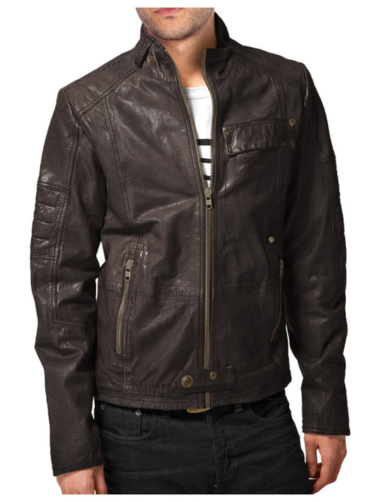 Veste en cuir d'agneau style étoile