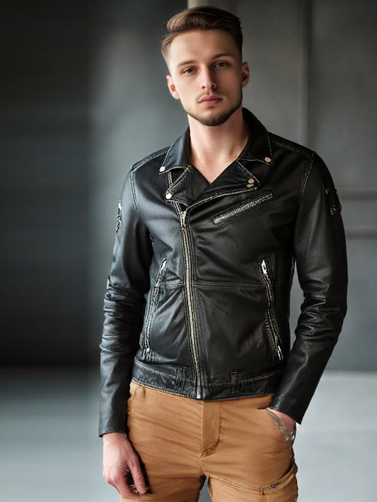 Lapel Pocket Refined Leather Jacket