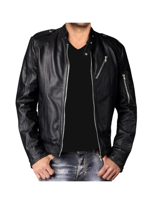 Veste en cuir élégante à col loquet