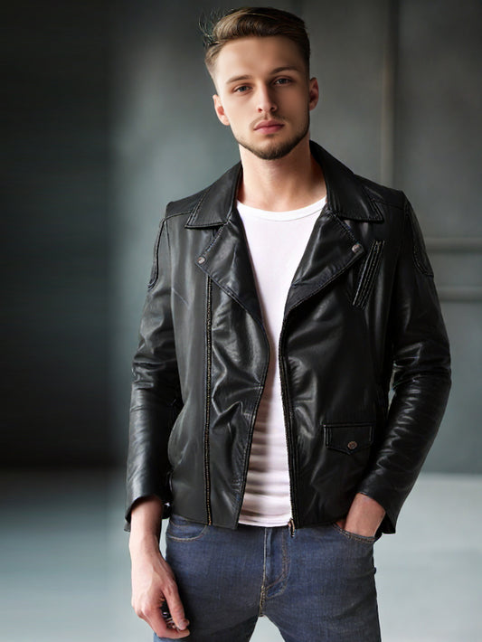 Layered Flap Zip Leather Jacket
