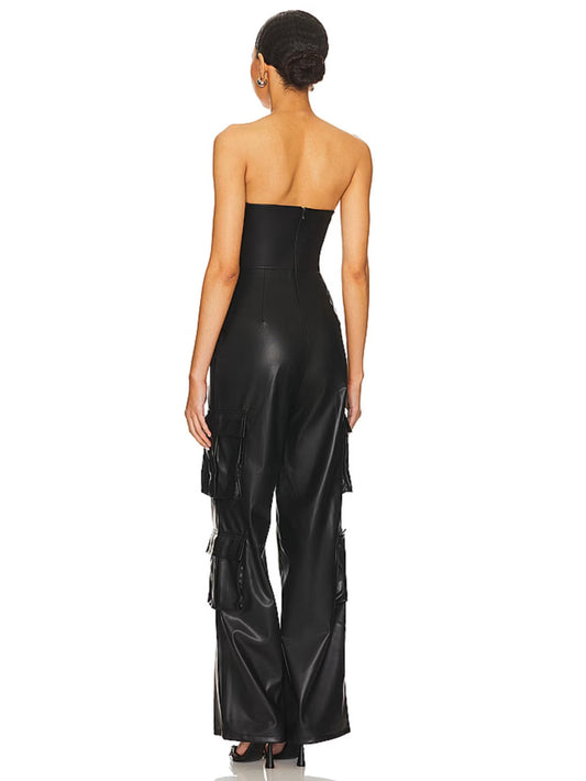 Leatherkin Classic Leather Wide-Leg Jumpsuit for Sophisticated Looks